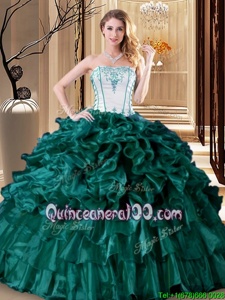 Sweet Ruffles and Ruffled Layers Sweet 16 Dresses Turquoise Lace Up Sleeveless Floor Length
