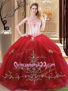 High Quality Strapless Sleeveless Lace Up Ball Gown Prom Dress Red Tulle