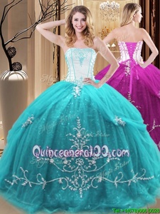 Custom Made Sleeveless Lace Up Floor Length Embroidery Quinceanera Gowns