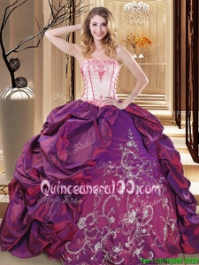 Most Popular Spring and Summer and Fall and Winter Taffeta Sleeveless Floor Length Sweet 16 Quinceanera Dress andEmbroidery