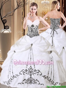 Captivating Sleeveless Taffeta Floor Length Lace Up 15th Birthday Dress inWhite forSpring and Summer and Fall and Winter withEmbroidery and Pick Ups