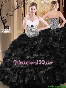 Free and Easy Sweetheart Sleeveless Lace Up Sweet 16 Quinceanera Dress Black Tulle