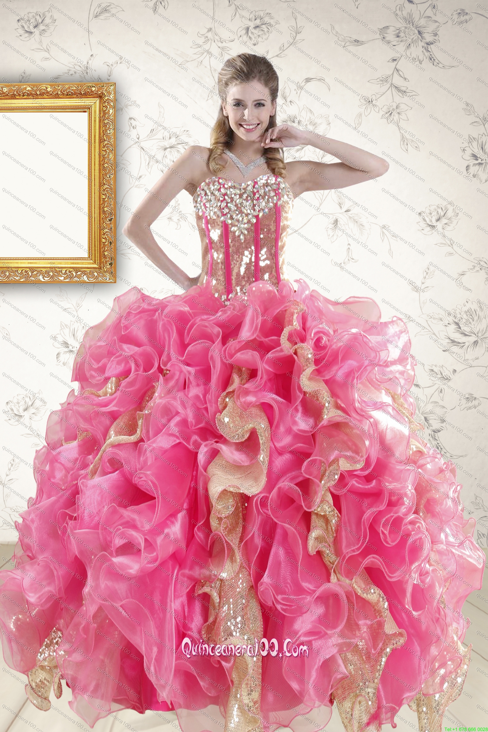 Perfect Beading and Ruffles Quinceanera Dress and Beading Yellow One ...