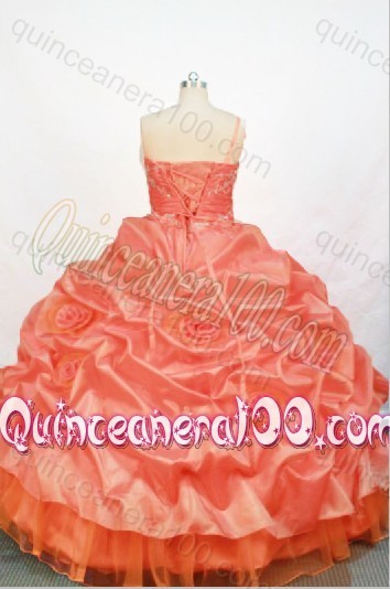 Gorgeous Orange Red Ball Gown One Shoulder Neck Quinceanera Dress with Appliques and Pick-