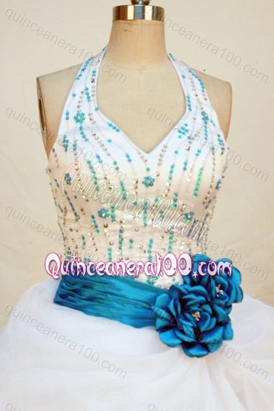Halter Top White Pretty Ball Gown Beading And Ruffles Quinceanera Dress