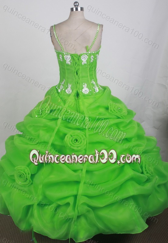 Beading and Appliques Spring Green Spaghetti Straps Quinceanera Dresses