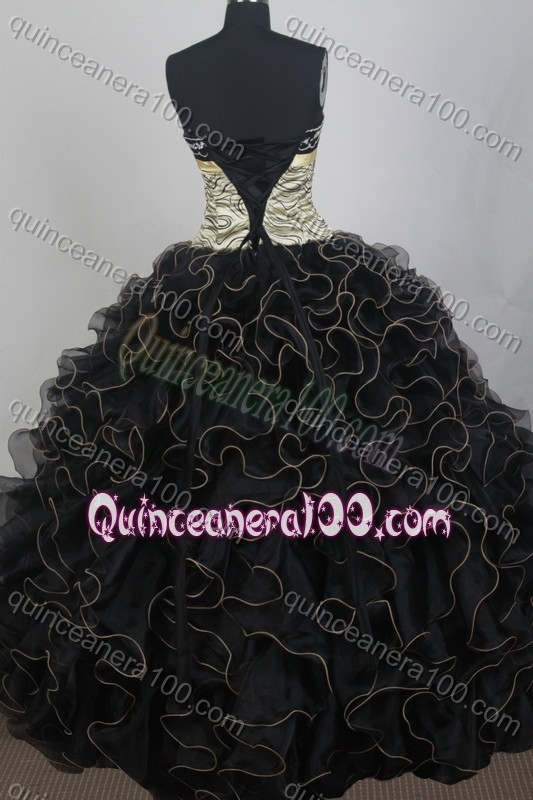 Exclusive Black Ball Gown Strapless Appliques And Ruffles Quinceanera Dress