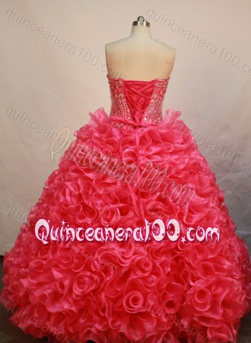Luxurious Ball Gown Strapless Red Beading And Ruffles Quinceanera Dress