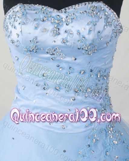 Popular Ball Gown Sweetheart Baby Blue Organza Beading Quinceanera Dress