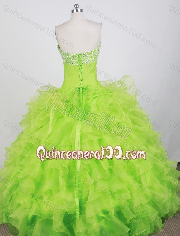 Modest Ball Gown Beading and Ruffles Spring Green Ruching Quinceanera Dress