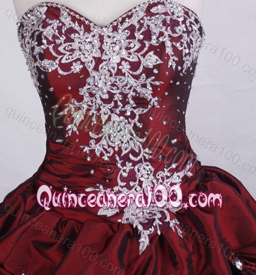 Beautiful Ball Gown Sweetheart Burgundy Embroidery And Pick-ups Quinceanera Dress
