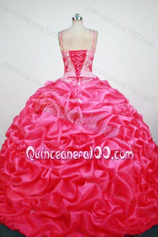 Popular Ball Gown Straps Appliques and Beading Quinceanera Dresses in Hot Pink