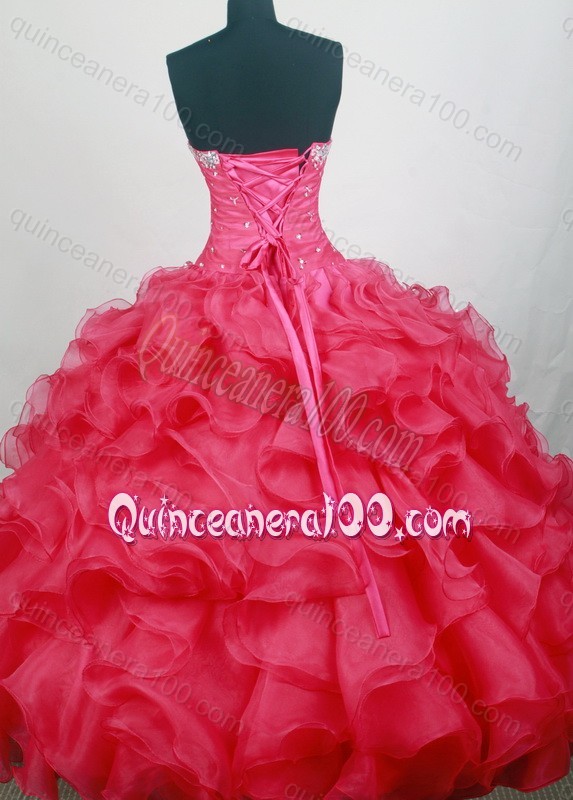 Sweetheart Ball Gown Appliques with Sequins Quinceanera Dresses in Coral Red