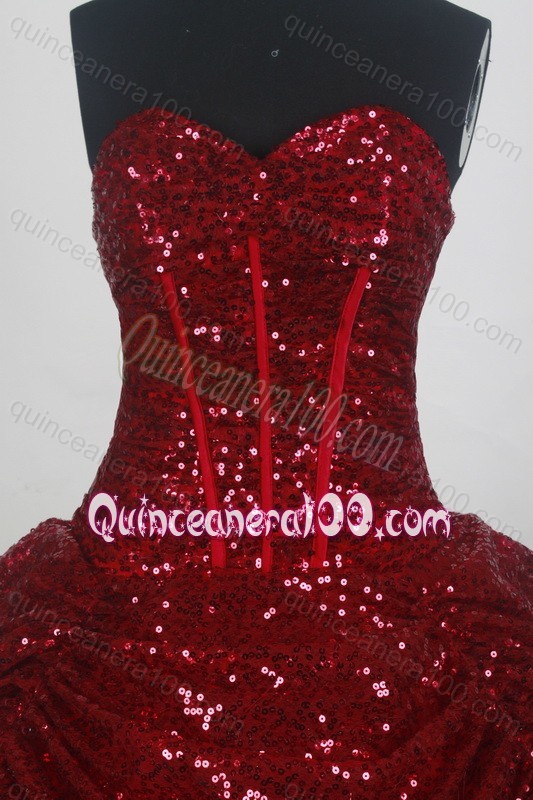 Sweetheart Ball Gown Red Sequins Quinceanera Dresses
