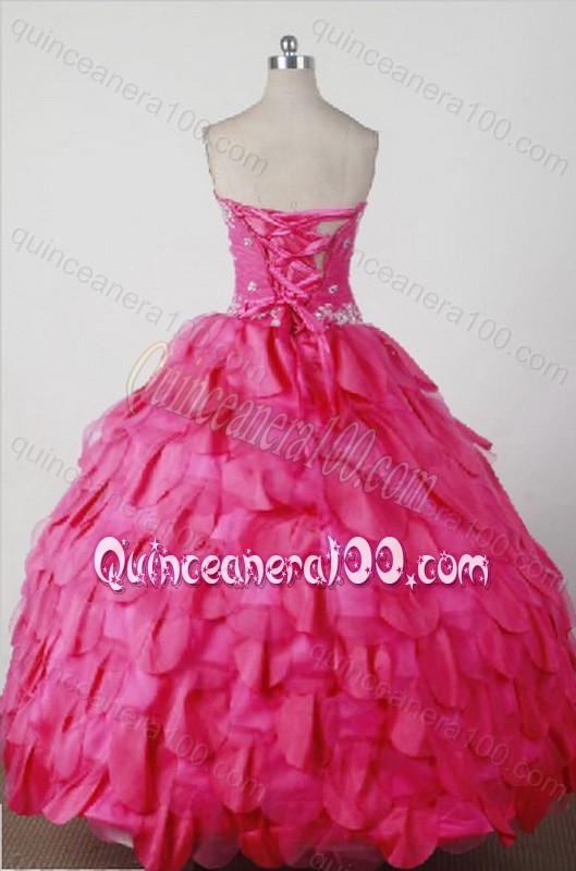 Beautiful Beading and Appliques Ball Gown Strapless Hot Pink Quinceanera Dresses