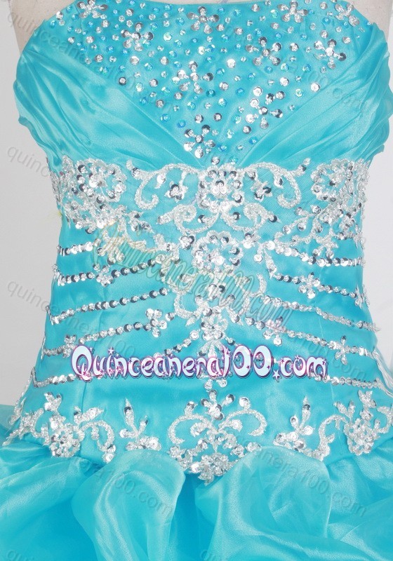 Sweetheart Ball Gown Ruching and Sequins Quinceanera Dresses in Aqua Blue