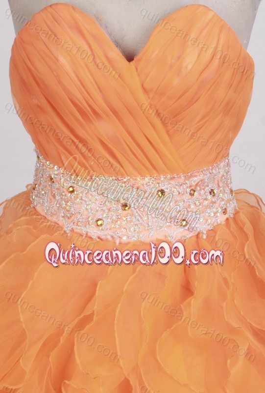 Sweetheart Ball Gown Beading and Ruching Quinceanera Dresses in Orange