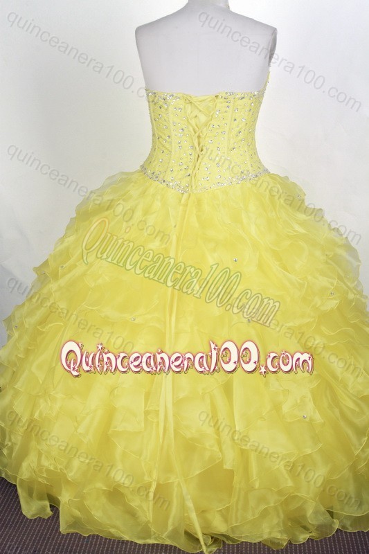 Yellow Beading and Ruffles Sweetheart Quinceanera Dresses for 2014 Spring