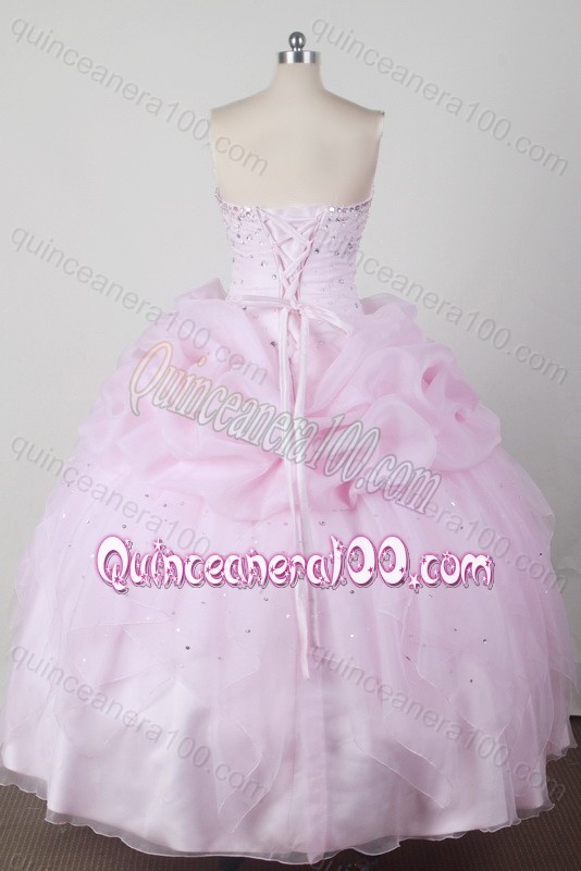 Sweet Baby Pink Ball Gown Strapless Beaded Decorate Quinceanera Dresses