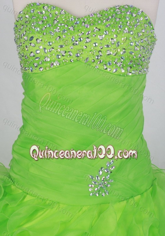 Wonderful Spring Green Beading and Ruffles Sweetheart Quinceanera Dresses