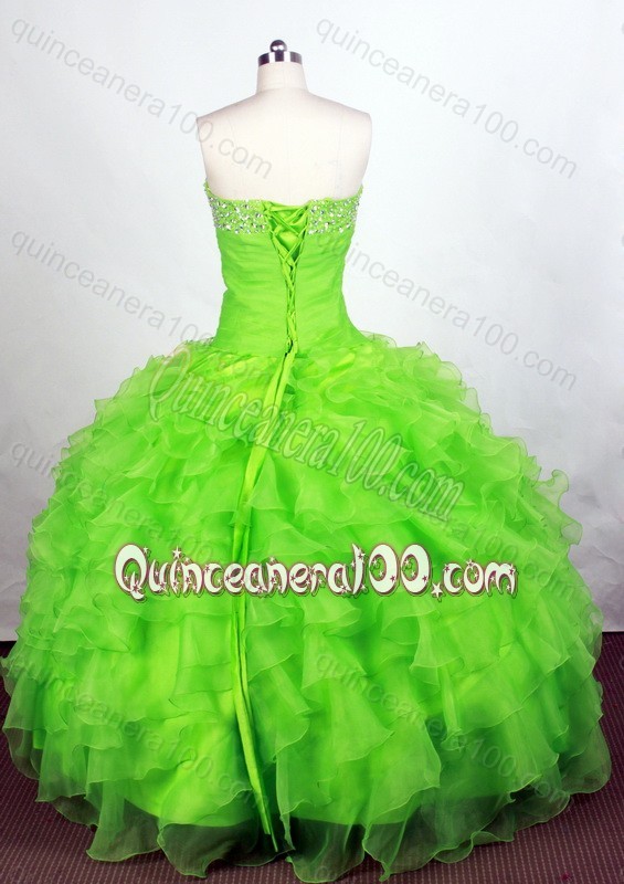 Wonderful Spring Green Beading and Ruffles Sweetheart Quinceanera Dresses