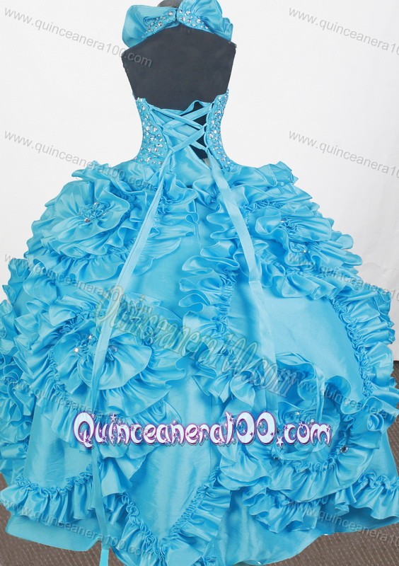 Luxurious Beading and Hand Made Flowers Ball Gown Little Gril Pageant Dress with Halter To