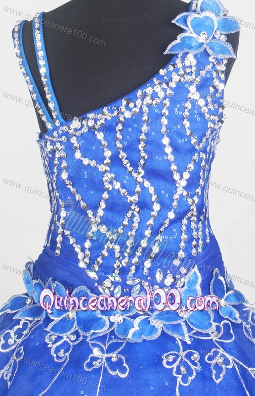 Royal Blue Beautiful Little Gril Pageant Dress With Beading and Hand Made Flowers