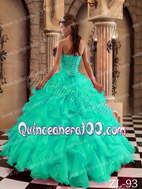 Turquoise Ball Gown Sweetheart Floor-length Ruffles Organza Quinceanera Dress
