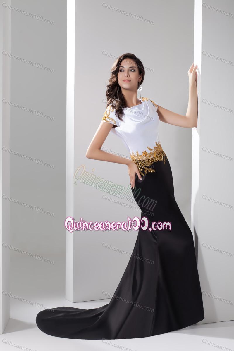 2014 Classical White and Black Mother of the Dresses with Gold Beading
