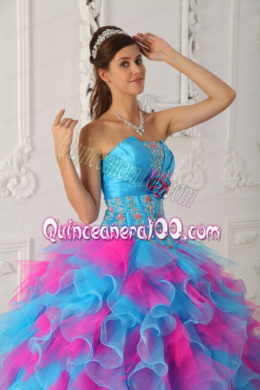 Blue and Pink Multi-color 2014 Quinceanera Dresses with Appliques and ...