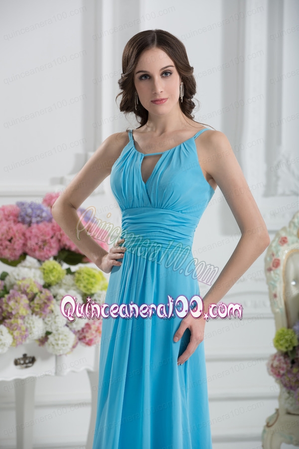 Empire Straps Ruching Baby Blue Floor-length Chiffon Mother of the Dress