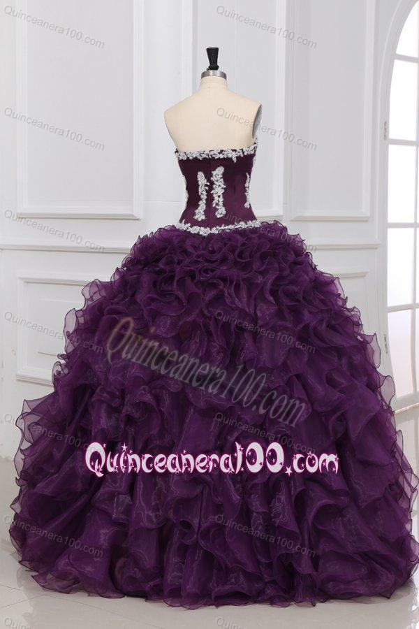 Appliques and Ruffles Sweetheart Dark Purple Quinceanera Dress