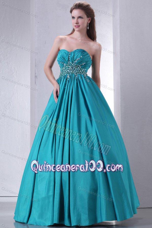 Sweetheart A-line Beaded Decorate Waist Quinceanera Dress in Turquoise