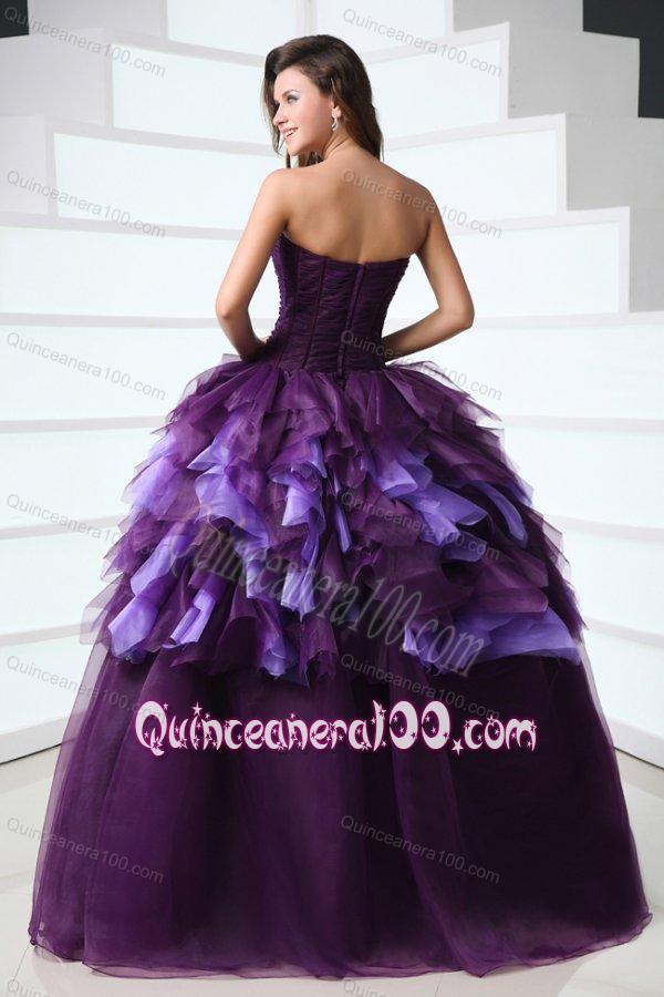 Sweetheart Dark Purple Sweet Train Quinceanera Dress with Beading ...