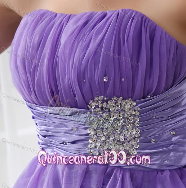 A-line Strapless Beading and Ruching Organza Dama Dresses in Blue