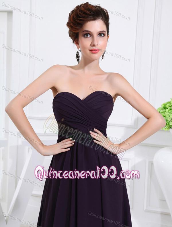 Empire Chiffon Ruching Strapless Dark purple Floor-length Dama Dresses ...