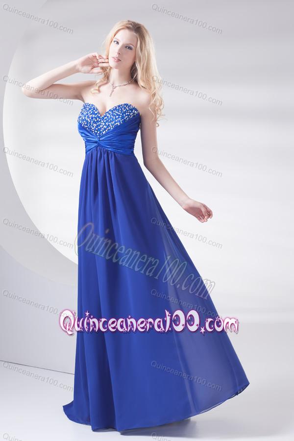Royal Blue Sweetheart Beading and Ruching Dama Dresses with Long ...
