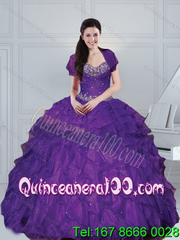 2015 New Arrival Eggplant Purple Quince Dresses with Beading and