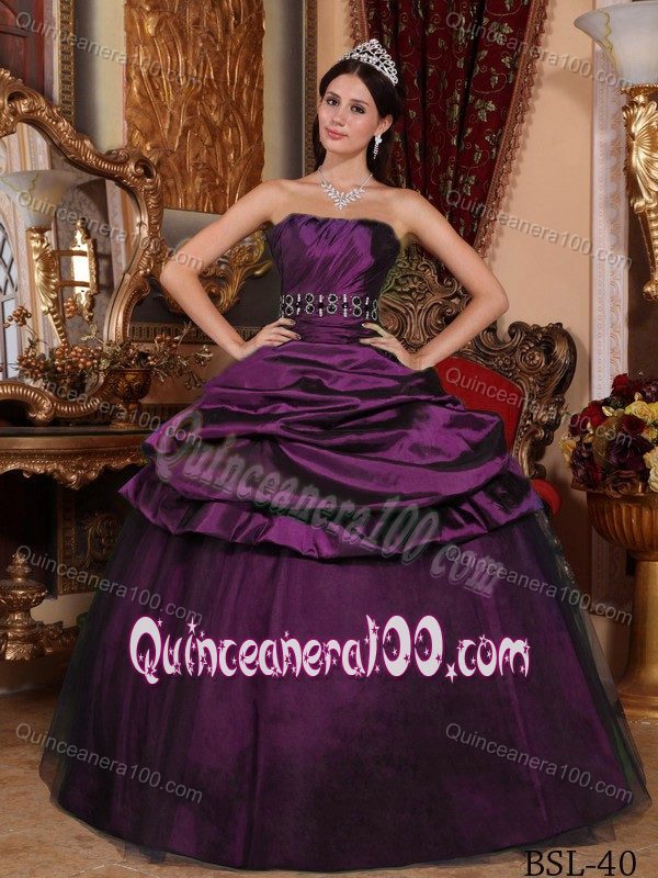 Ball Gown Floor-length Dress for Quince with Beads in Dark Purple ...