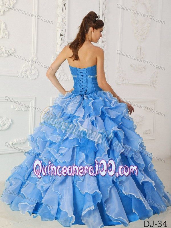 Blue Ruffled Sweetheart Quinceanera Dresses with Beadings - Quinceanera 100