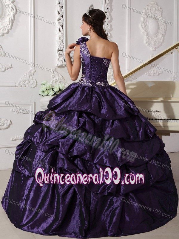 Dark Purple One Shoulder Appliques and Pick-ups Quinceanera Dress ...