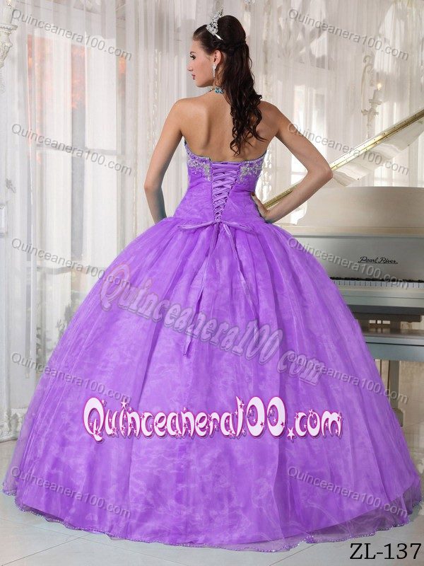 Lilac Sweetheart Ball Gown Sweet 16 Dresses with Appliques