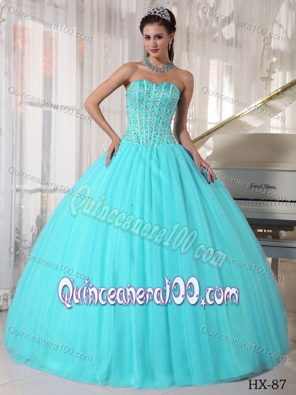 Aqua Blue Ball Gown Sweetheart Beaded Quinceanera Dresses - Quinceanera 100