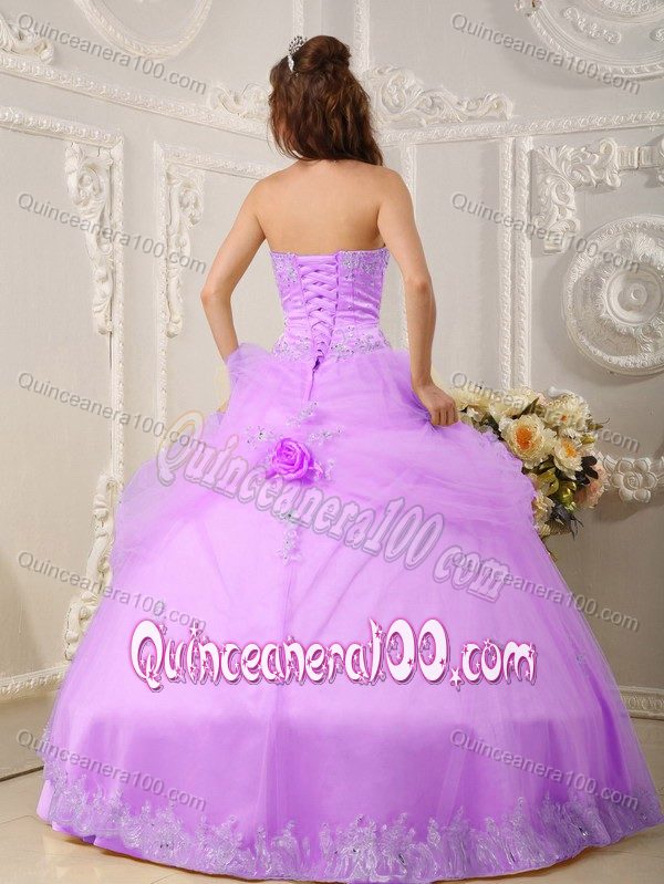 Appliques and Hand Made Flowers Sweetheart Dress For 15 in Lilac