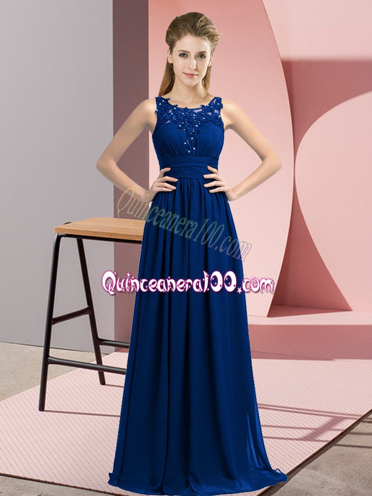 Floor Length Royal Blue Damas Dress Scoop Sleeveless Zipper ...