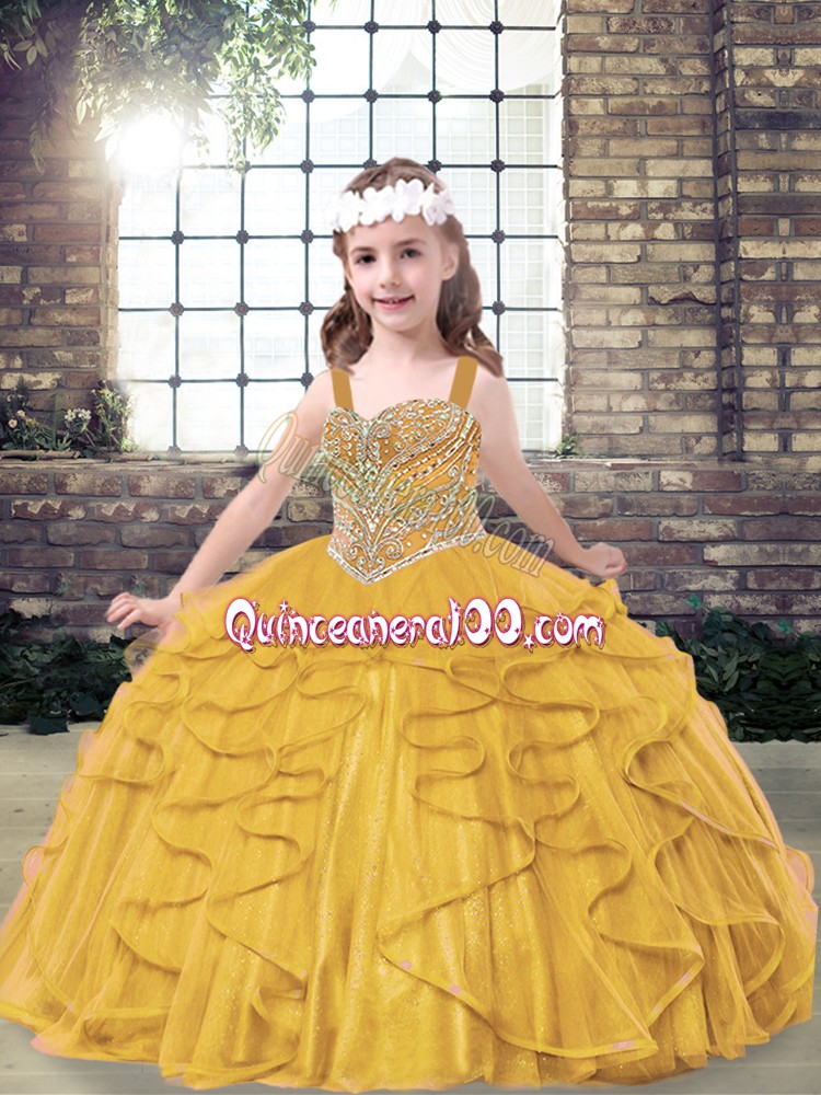 Custom Design Gold Lace Up Kids Pageant Dress Beading and Ruffles ...