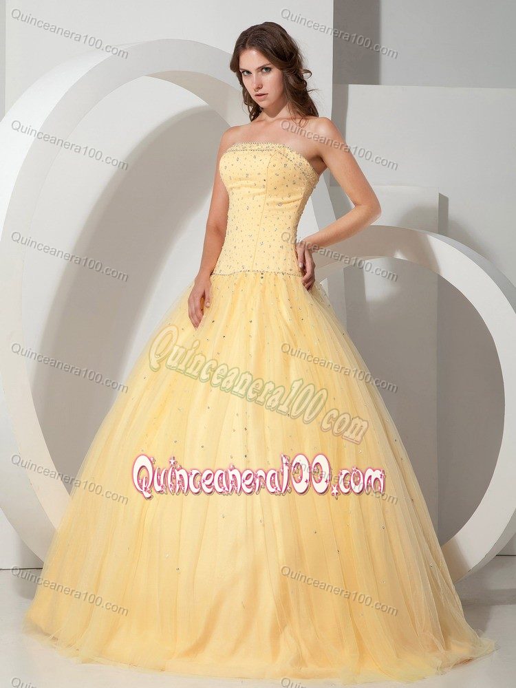 Light Yellow Beading Bodice for 2013 Quinceanera Dress with Pleating