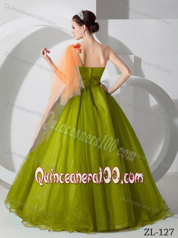 One Shoulder Decorated Hand Made Flowers Dresses For a Quince