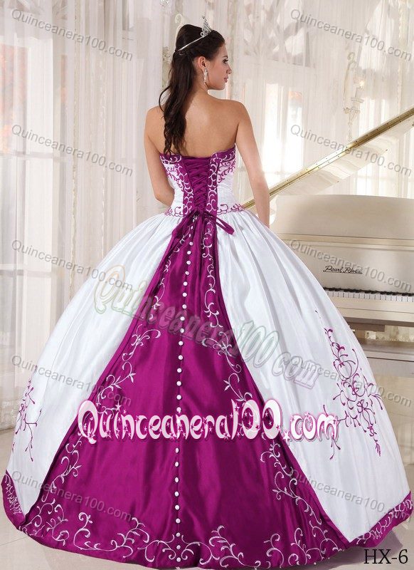 White Ball Gown and Purple Embroidery 2013 Sweet Sixteen Dresses