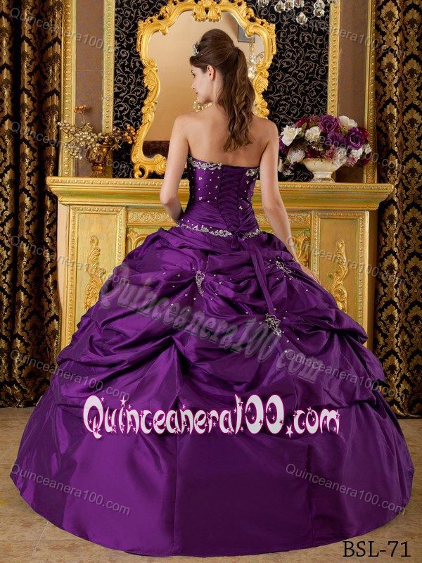 Eggplant Purple Beaded Appliqued Quinceanera Party Dresses 2012